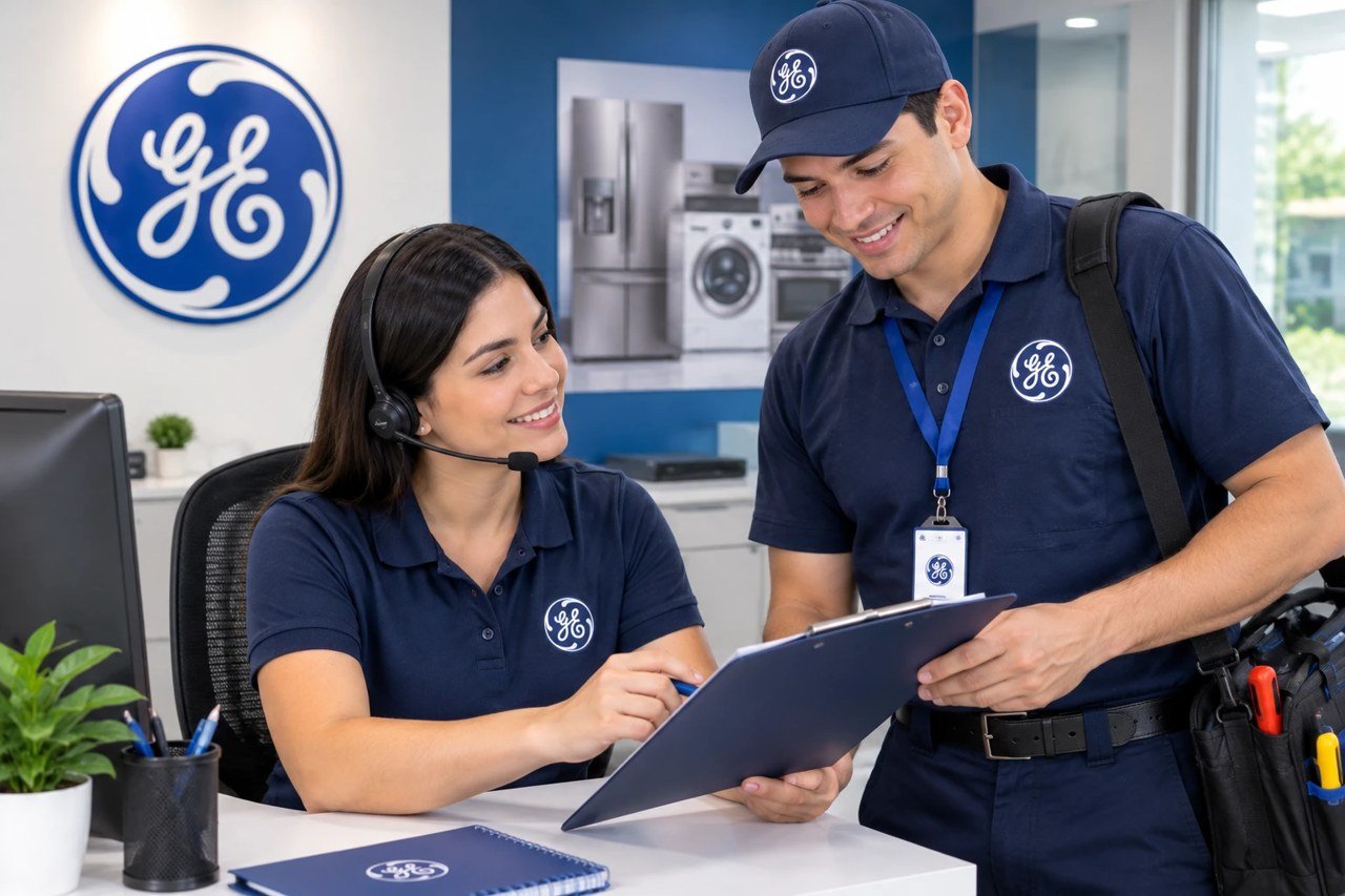Asesora y técnico General Electric revisando una orden de servicio - servicio técnico General Electric en Panamá