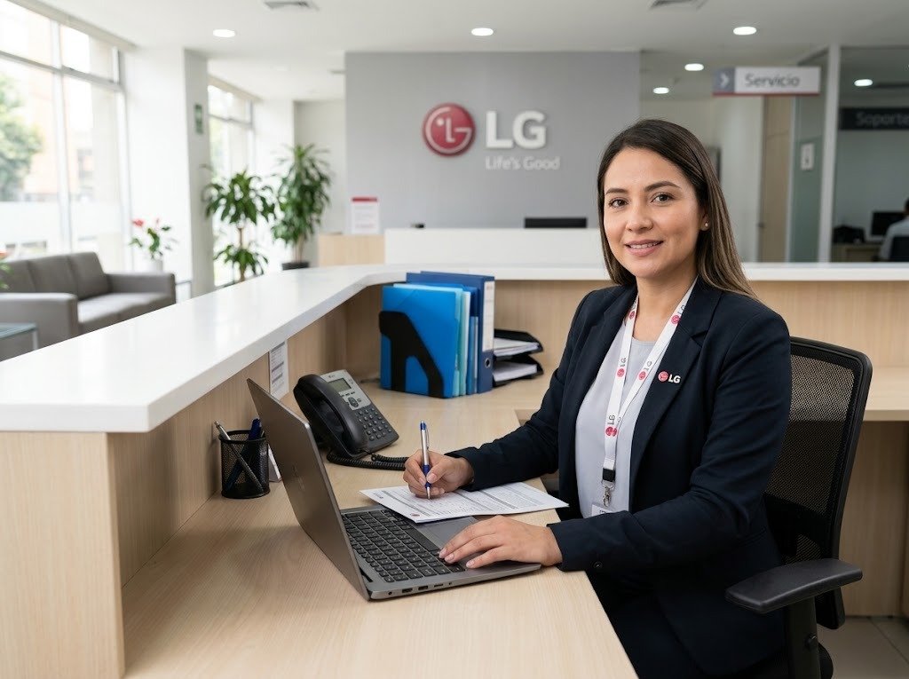 Asesora de servicio atendiendo en el escritorio de la oficina - servicio técnico LG en Obarrio, Panamá