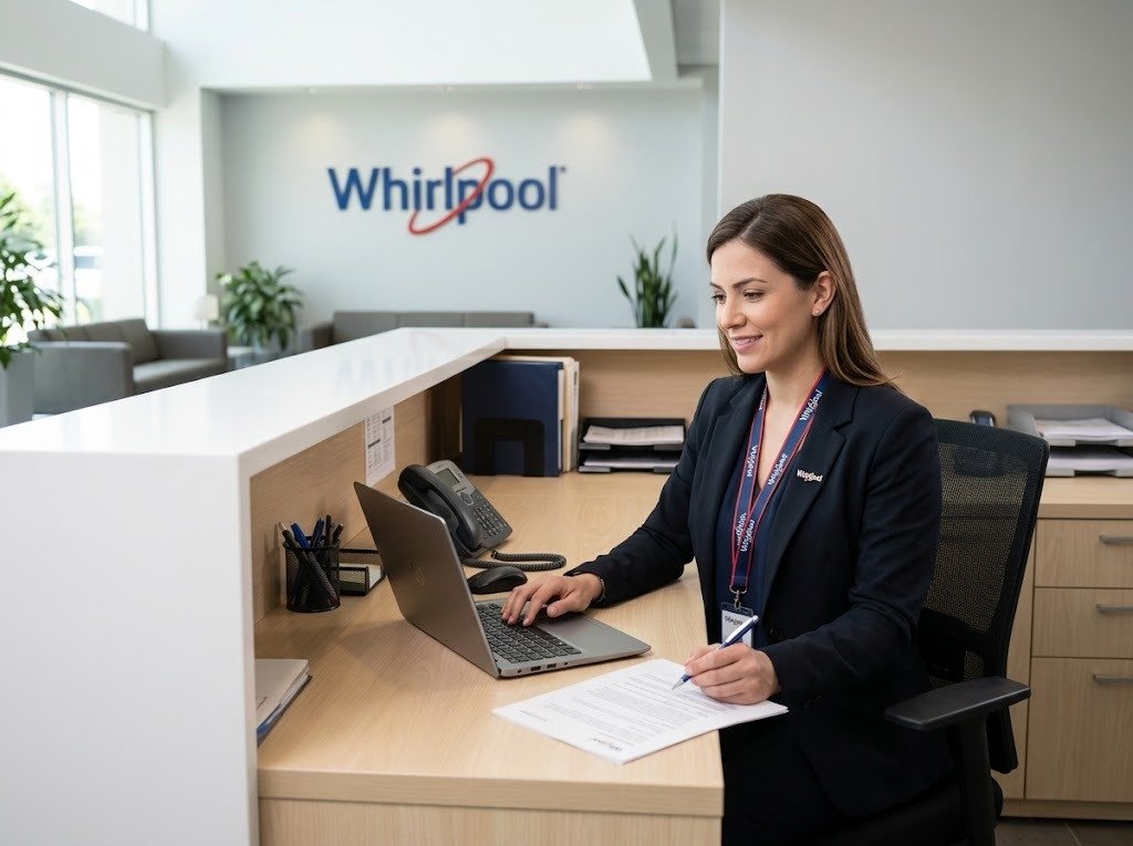 Técnico y asesora de servicio en una oficina de atención - servicio técnico Whirlpool en Panamá